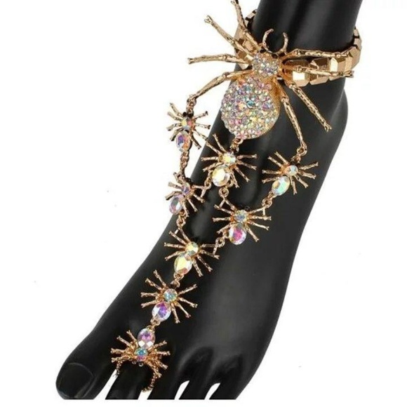 CRYSTAL SPIDER METAL ANKLET - Picture 1 of 1